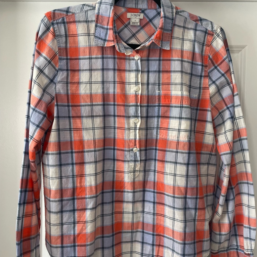J. Crew Men's Orange and Blue Plaid Shirt